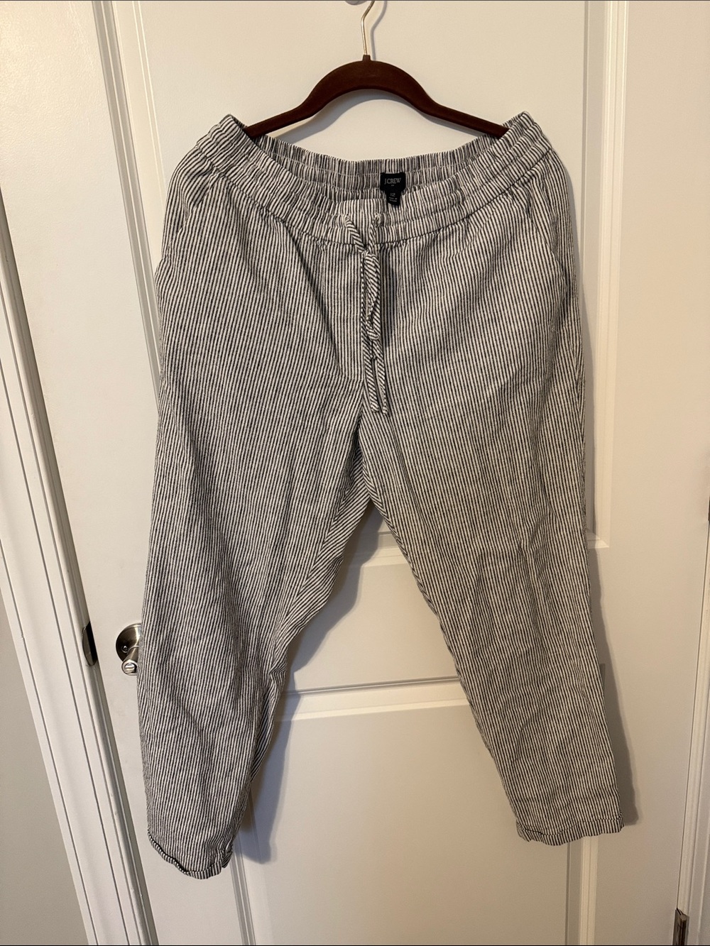 J.Crew Factory Women’s Size 12 Linen Blend Striped Ankle Pants Black White - Picture 2 of 3